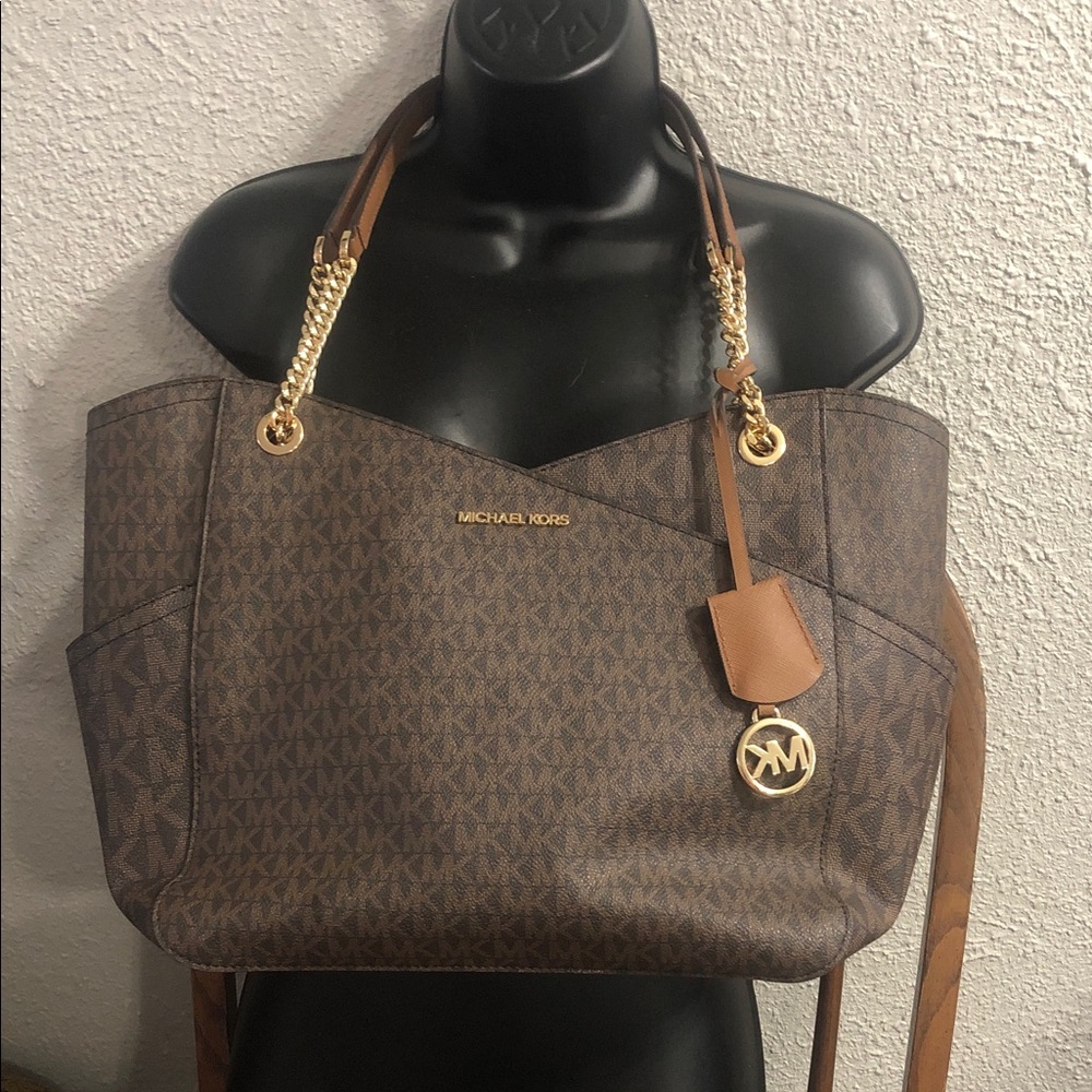 Michael Kors Brown Monogram Chain-Handle Tote